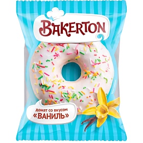 Донат Ваниль белая глазурь и цветная посыпка (58г х 32 шт) Bakerton (в инд. уп.) зам.